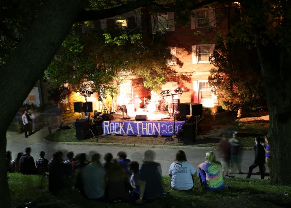 Rock-a-thon out front of Pearson Hall