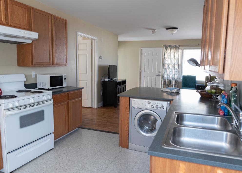 Sunflower Apartment Accessible Kitchen with laundry