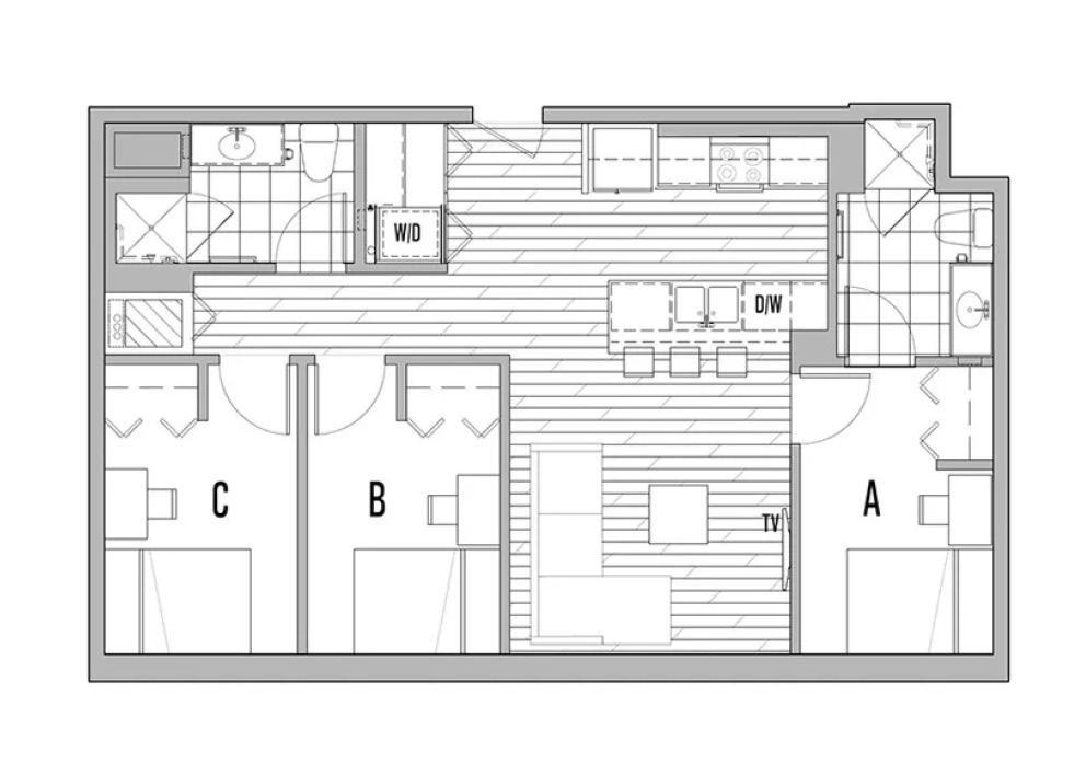Image of HERE apartments 3-person floor plan A