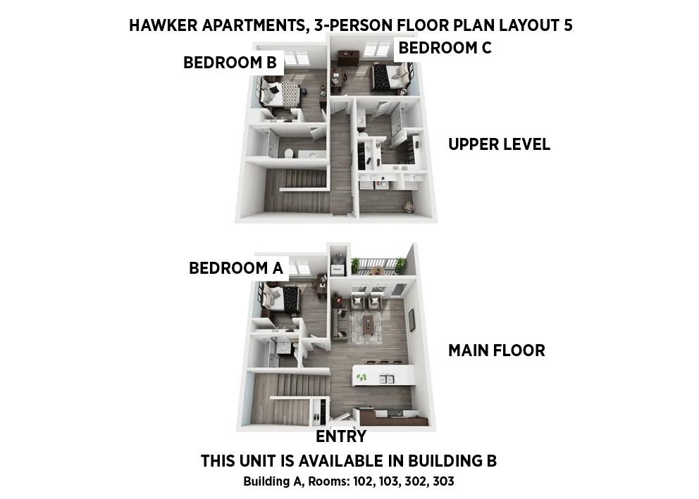 Hawker Apartments 3-person Floor Plan Layout 5