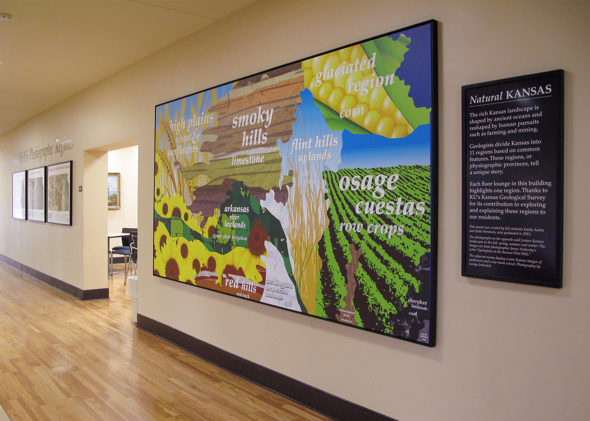 art in the GSP main lobby depicting the physiographic regions of Kansas