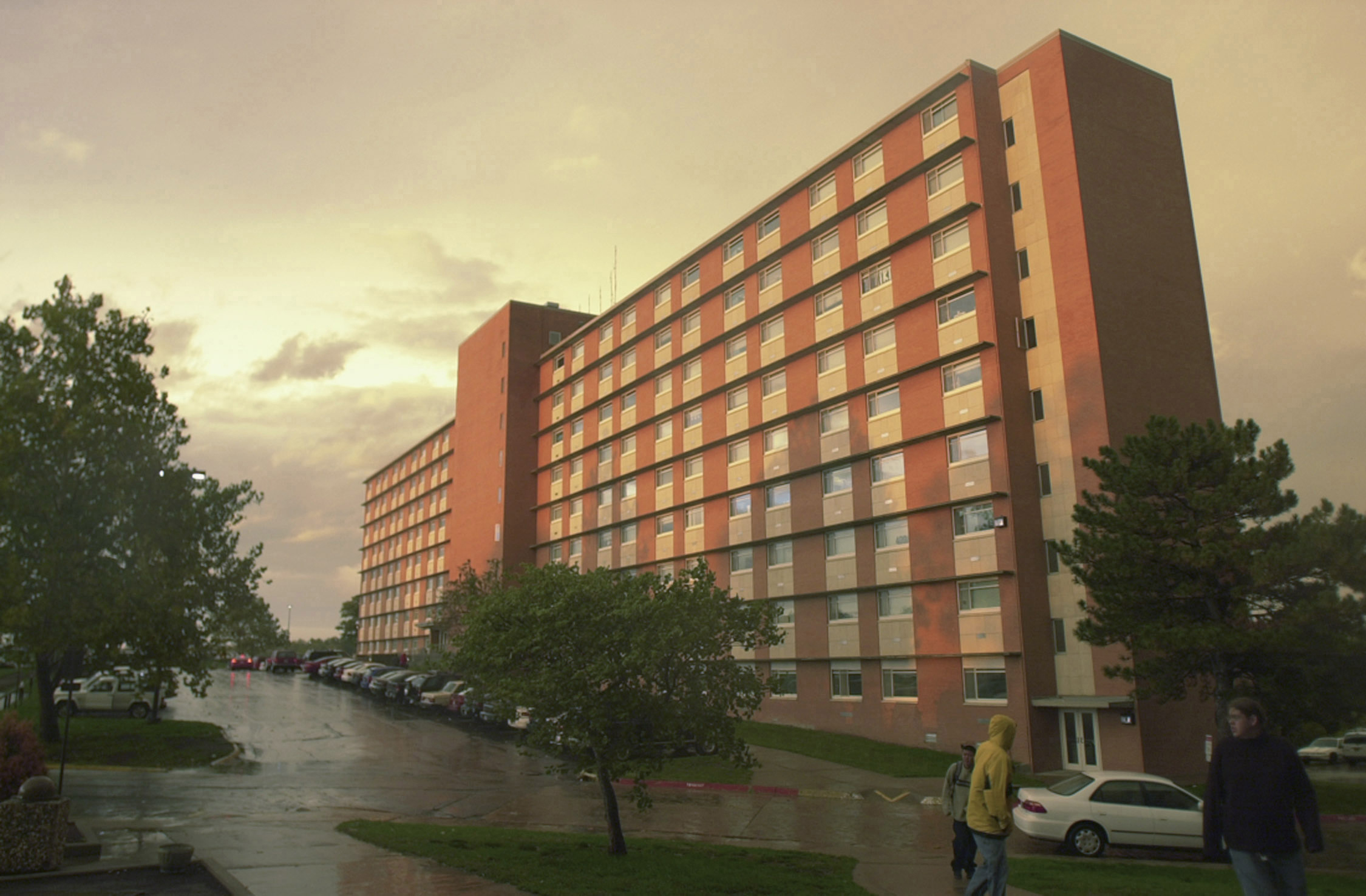 Ellsworth hall at sunset after a storm