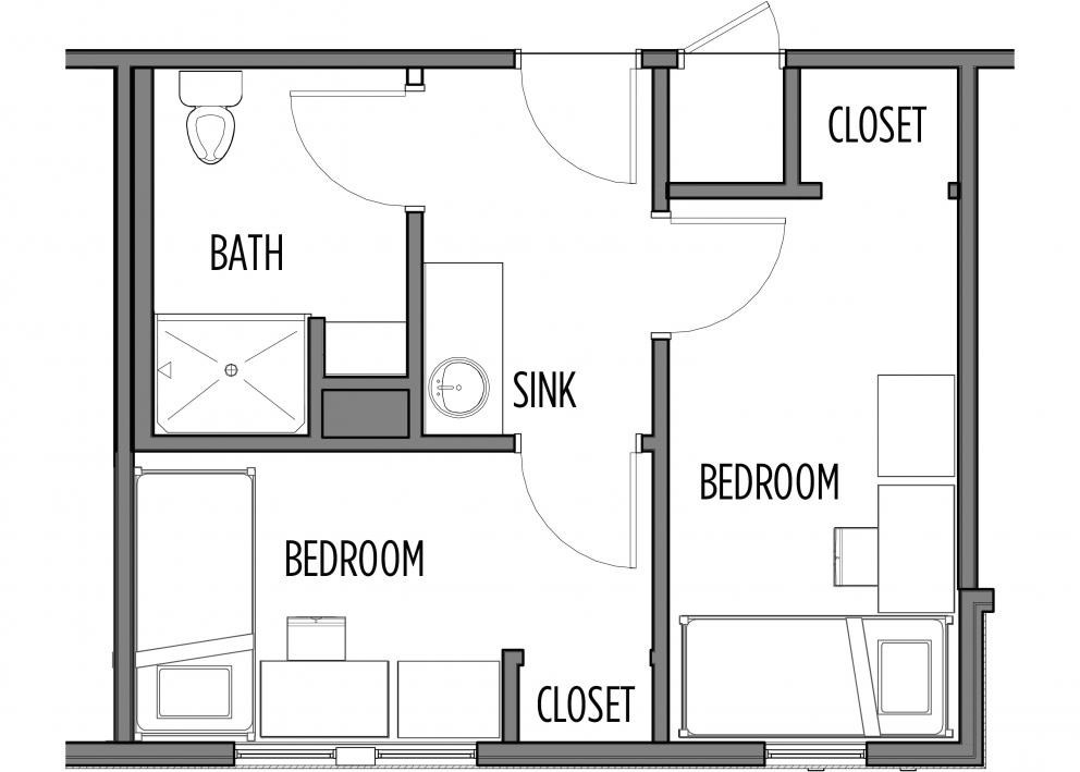 Downs 2-person private bedroom with bath. No living room