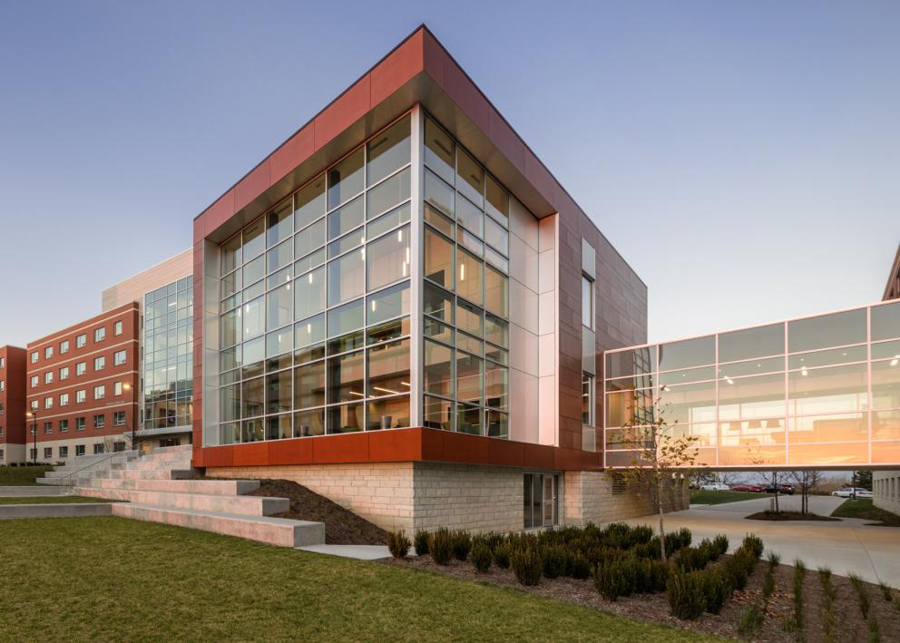 an exterior view of the Daisy Hill Commons in the early morning sun