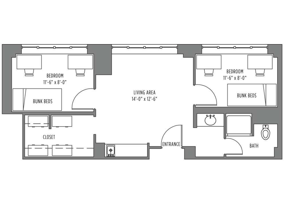 Floorplan for Templin Hall 4-Person Suite With Bath