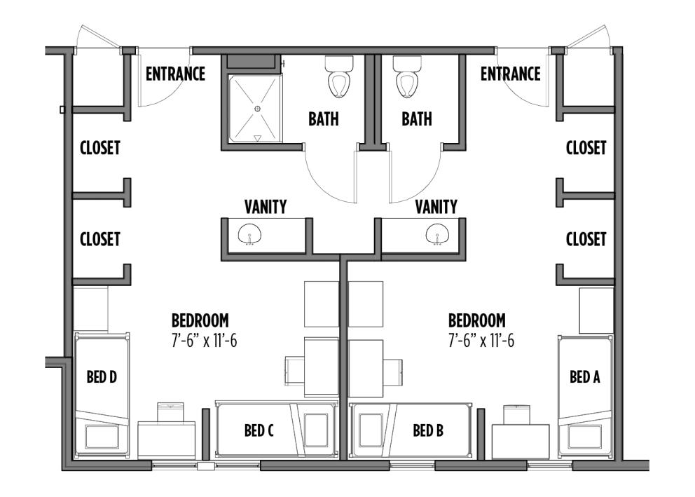 Downs 4-Person 2-Bath Shared Bedrooms