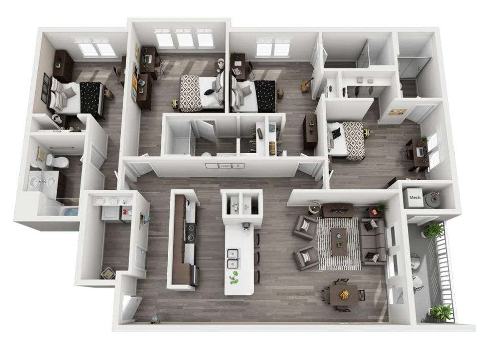 Overhead view of a Hawker 4-person Riggle Floor Plan.