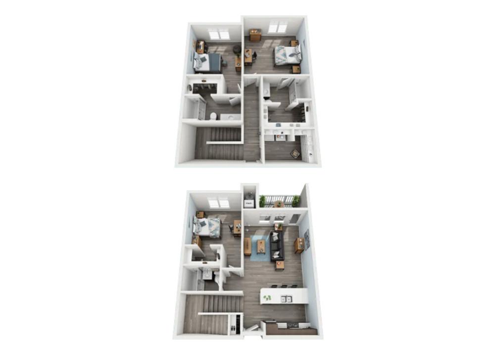 Overhead image of a Hawker 3-person Harris Floor Plan.