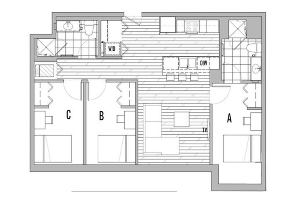 Image of 3-person B Floor Plan at HERE Apartments