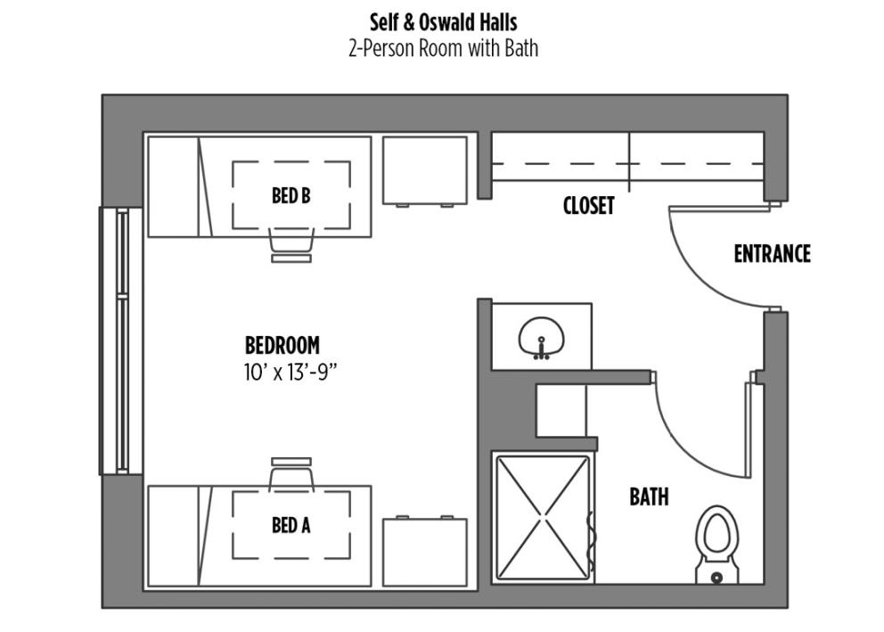 Floor plan of a Self/Oswald 2-Person Bedroom