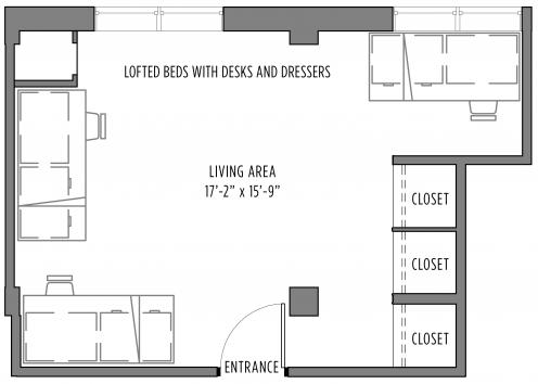 Corbin 3-Person room floorplan