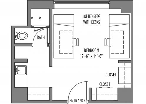 Ellsworth 2-person room with bath floorplan