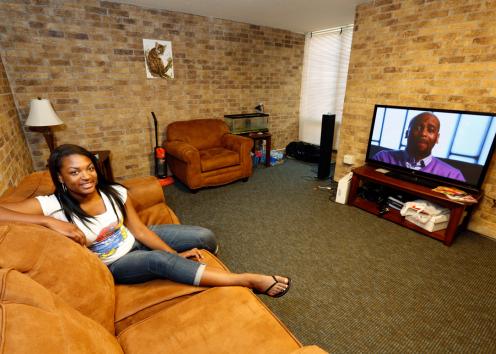 Jayhawker Towers living room. Apartments are unfurnished.