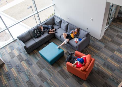 Students study in Self hall floor lobby