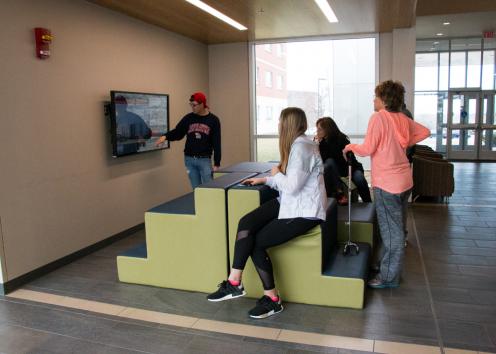 Touch screen kiosk features all halls available in virtual tour