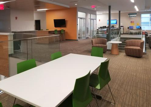 wide view of the Daisy Hill Commons second floor study spaces