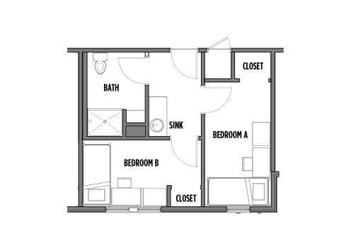 Downs 2-person private bedroom with bath. No living room