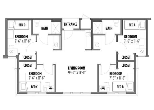 Downs 4-person private bedroom 2-bath suite