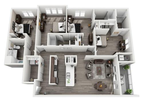 Overhead view of a Hawker 4-person Riggle Floor Plan.