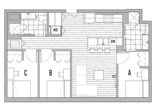 Image of floor plan for a 3-person A apartment in HERE.