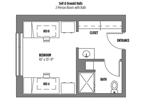 Floor plan of a Self/Oswald 2-Person Bedroom